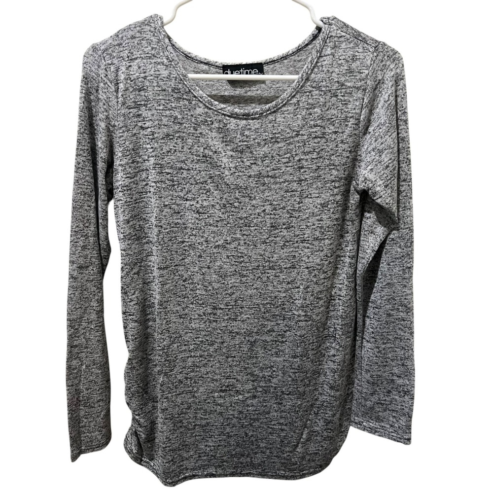 Duetime Maternity Heathered Grey Long Sleeve Top Women's Size Large Ruched